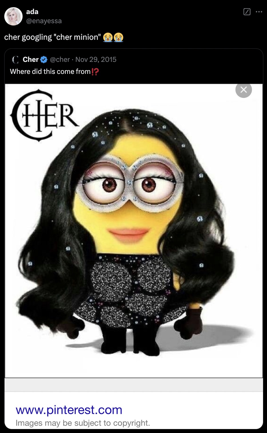 cher minion - ada cher googling "cher minion" C Cher Where did this come from!? Her Images may be subject to copyright.